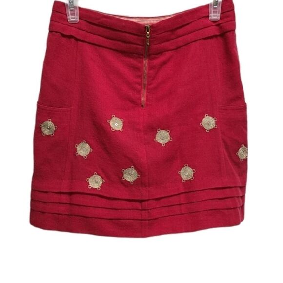Leifisdottir Mini Skirt Womens Size‎ 2 Wool Pleated Red Gold Silk Lined - Picture 2 of 7